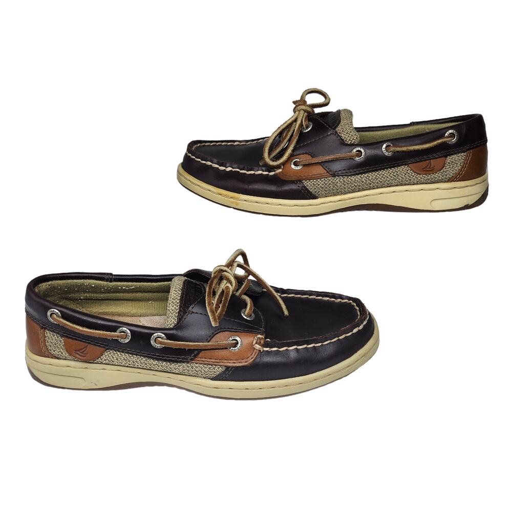 Sperry Top Sider Shoes Womens 6.5 Brown Tan Leather Boat Loafers Slip Ons Comfy